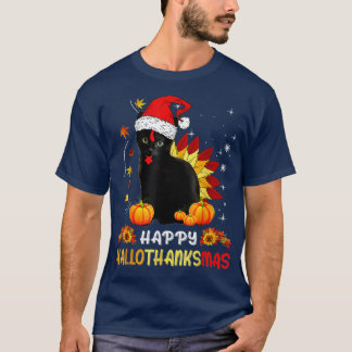 Happy Hallothanksmas Shirt Black Cat Halloween Tha