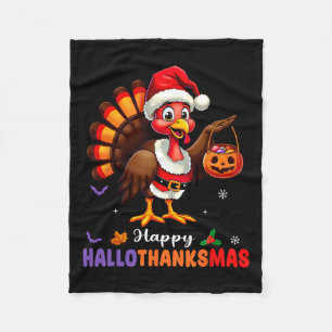 Happy Hallothanksmas Shirt Halloween Thanksgiving  Fleece Blanket
