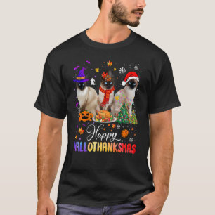 Happy Hallothanksmas Siamese Cat Halloween Thanksg T-Shirt