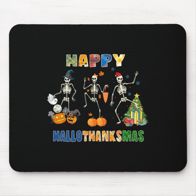 Happy Hallothanksmas Skeleton Dancing Funny Hallow Mouse Mat (Front)