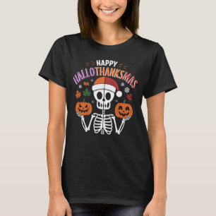 Happy Hallothanksmas Skeleton Funny Holiday Tshirt