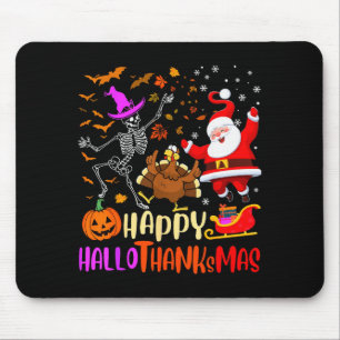 Happy Hallothanksmas Skeleton Pumpkin Turkey Santa Mouse Mat