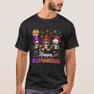 Happy Hallothanksmas Skull Halloween Thanksgiving  T-Shirt