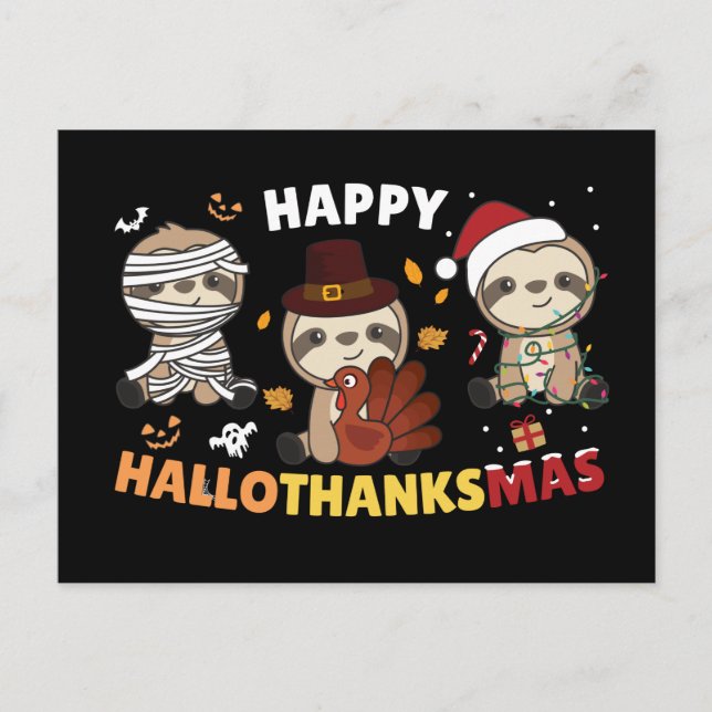 Happy Hallothanksmas Sloth Christmas Holiday Postc Postcard (Front)