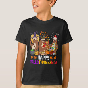 Happy Hallothanksmas Sloth Halloween Christmas Fal T-Shirt