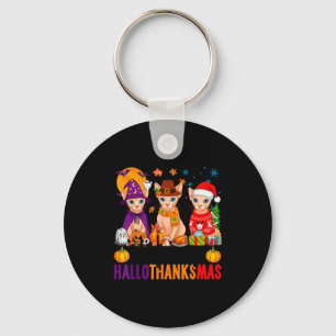 Happy Hallothanksmas Sphynx Cats Halloween Thanksg Key Ring