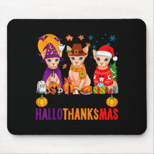 Happy Hallothanksmas Sphynx Cats Halloween Thanksg Mouse Mat