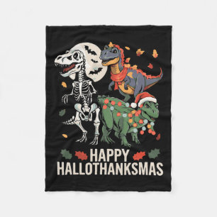 Happy Hallothanksmas T Rex Halloween Thanksgiving Fleece Blanket
