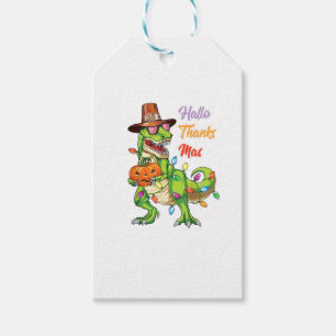 Happy Hallothanksmas T Rex Halloween Thanksgiving Gift Tags