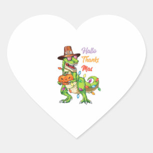 Happy Hallothanksmas T Rex Halloween Thanksgiving Heart Sticker