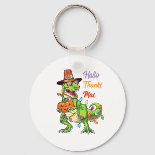 Happy Hallothanksmas T Rex Halloween Thanksgiving Key Ring