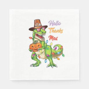 Happy Hallothanksmas T Rex Halloween Thanksgiving Napkin