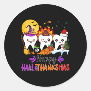 Happy Hallothanksmas Teeth Halloween Thanksgiving  Classic Round Sticker