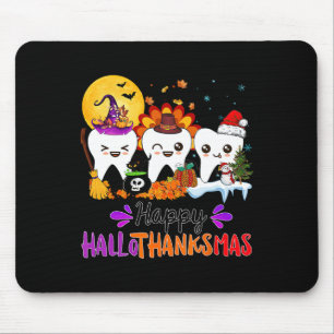 Happy Hallothanksmas Teeth Halloween Thanksgiving Mouse Mat