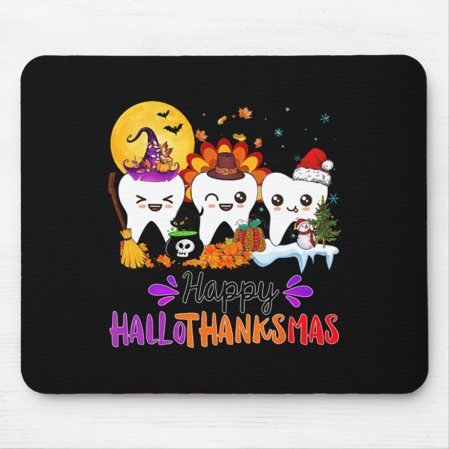 Happy Hallothanksmas Teeth Halloween Thanksgiving  Mouse Mat (Front)