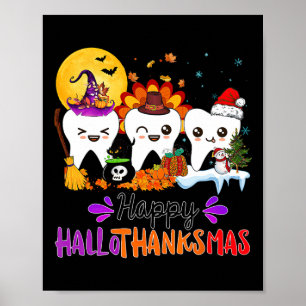 Happy Hallothanksmas Teeth Halloween Thanksgiving Poster