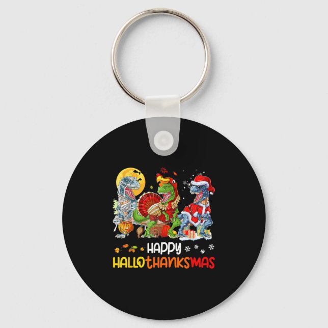Happy Hallothanksmas Thanksgiving Dinosaur T Rex T Key Ring (Front)