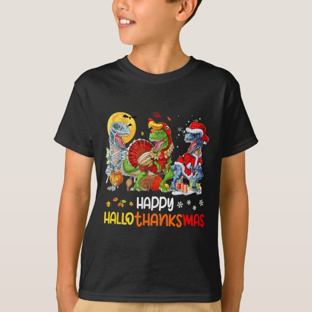 Happy Hallothanksmas Thanksgiving Dinosaur T Rex T T-Shirt (Front)