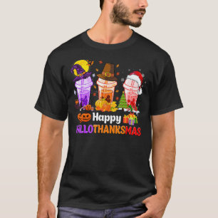 Happy Hallothanksmas Three Boba Tea Witch Santa Ha T-Shirt