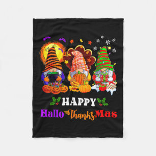Happy Hallothanksmas Three Gnomes Halloween Merry  Fleece Blanket