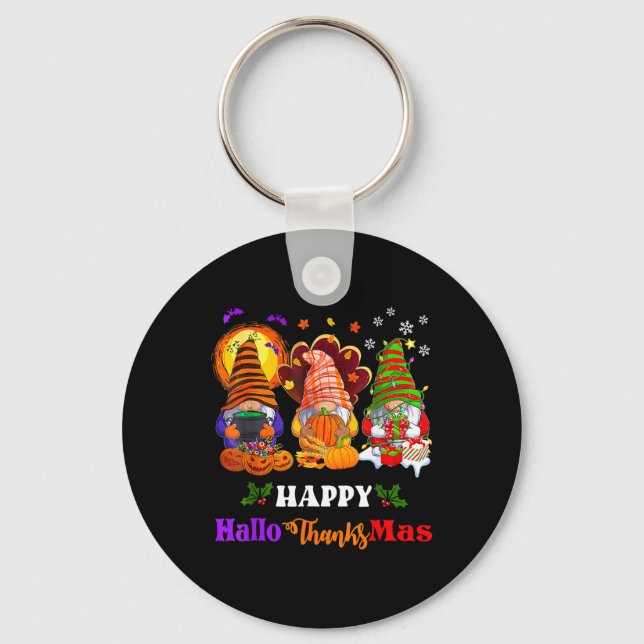 Happy Hallothanksmas Three Gnomes Halloween Merry  Key Ring (Front)
