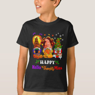 Happy Hallothanksmas Three Gnomes Halloween Merry T-Shirt