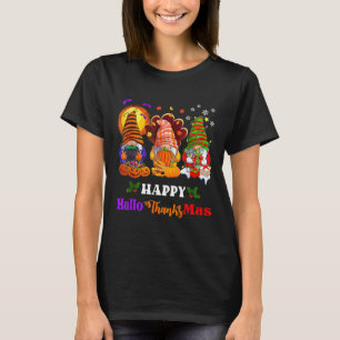 Happy Hallothanksmas Three Gnomes Halloween Merry T-Shirt