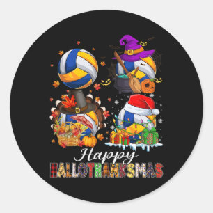 Happy Hallothanksmas Volleyball Halloween Thanksgi Classic Round Sticker