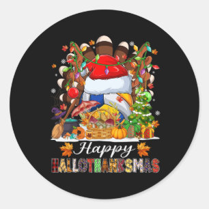 Happy Hallothanksmas Volleyball Halloween Thanksgi Classic Round Sticker