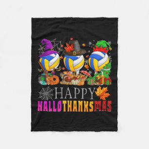 Happy Hallothanksmas Volleyball Halloween Thanksgi Fleece Blanket