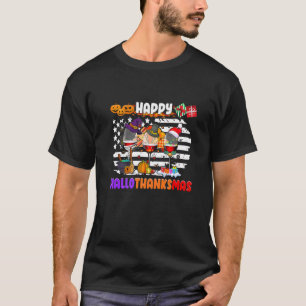 Happy Hallothanksmas Wine Glasses Drinking Hallowe T-Shirt