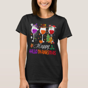 Happy Hallothanksmas Wine Glasses Halloween Thanks T-Shirt