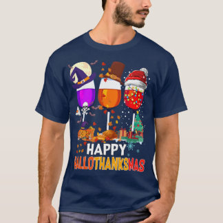 Happy Hallothanksmas Wine Glasses Wine Lover T-Shirt