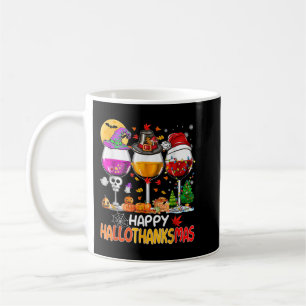 Happy Hallothanksmas Wine Glasses Witch Santa Hat Coffee Mug