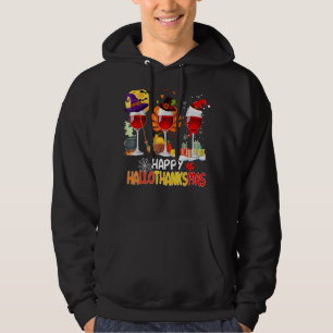 Happy Hallothanksmas Wine Glasses Witch Santa Hat  Hoodie