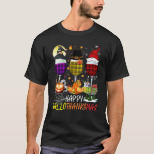 Happy Hallothanksmas Wine Glasses Witch Santa Hat  T-Shirt