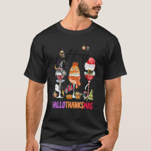 Happy Hallothanksmas Wine Glasses Witch Santa Hat T-Shirt