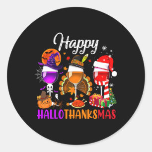 Happy Hallothanksmas Wine Glasses Witch Santa Pump Classic Round Sticker