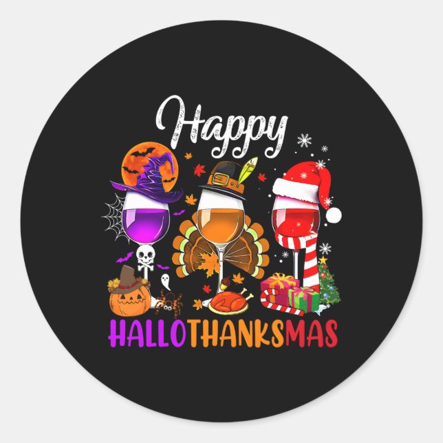 Happy Hallothanksmas Wine Glasses Witch Santa Pump Classic Round Sticker (Front)