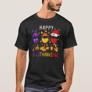 Happy Hallothanksmas Wine Halloween Thanksgiving C T-Shirt