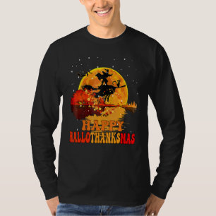 happy hallothanksmas witch moon funny T-Shirt