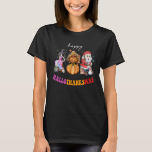 happy Hallothanksmas witch turkey santa Thanksgivi T-Shirt