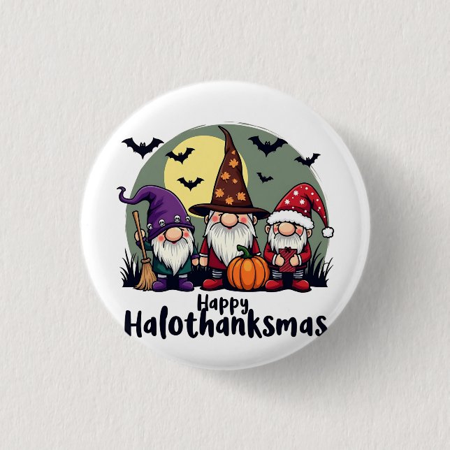 Happy Hallothanksmas Xmas Halloween Gnomes  3 Cm Round Badge (Front)