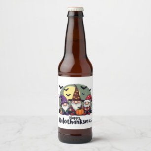 Happy Hallothanksmas Xmas Halloween Gnomes Beer Bottle Label