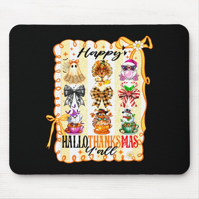Happy Hallothanksmas Y’all Coquette Bow Halloween  Mouse Mat (Front)