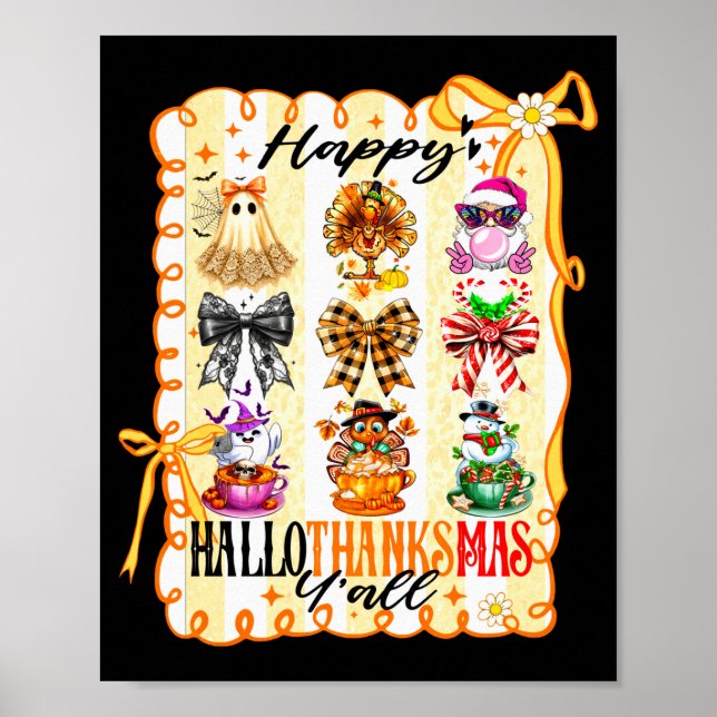 Happy Hallothanksmas Y’all Coquette Bow Halloween  Poster (Front)