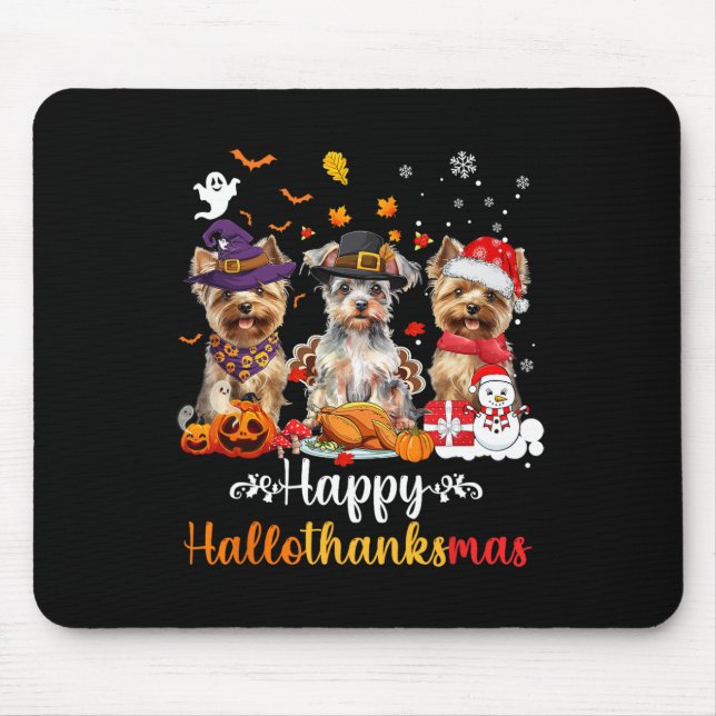 Happy Hallothanksmas Yorkshire Dog Halloween Chris Mouse Mat (Front)