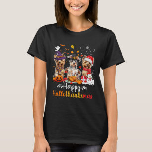 Happy Hallothanksmas Yorkshire Dog Halloween Chris T-Shirt