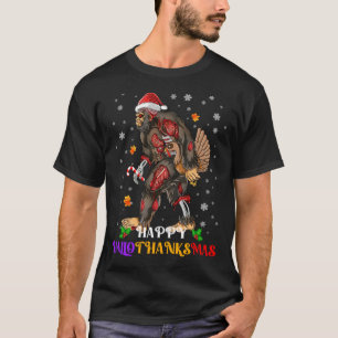 Happy Hallothanksmas Zombie Bigfoot Turkey T-Shirt