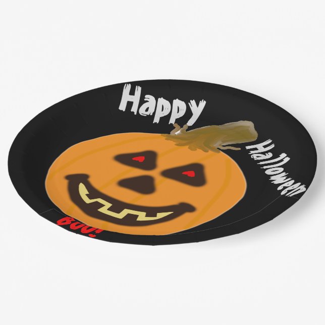 Happy Hallowee Pumpkin Black Red Paper Plate (Angled)